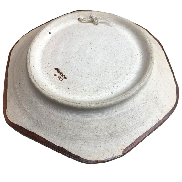 VTG Tonala Mexico Folk Art Bird Flowers Pottery Decor Wall Plate Hexagon Raised - Picture 4 of 6